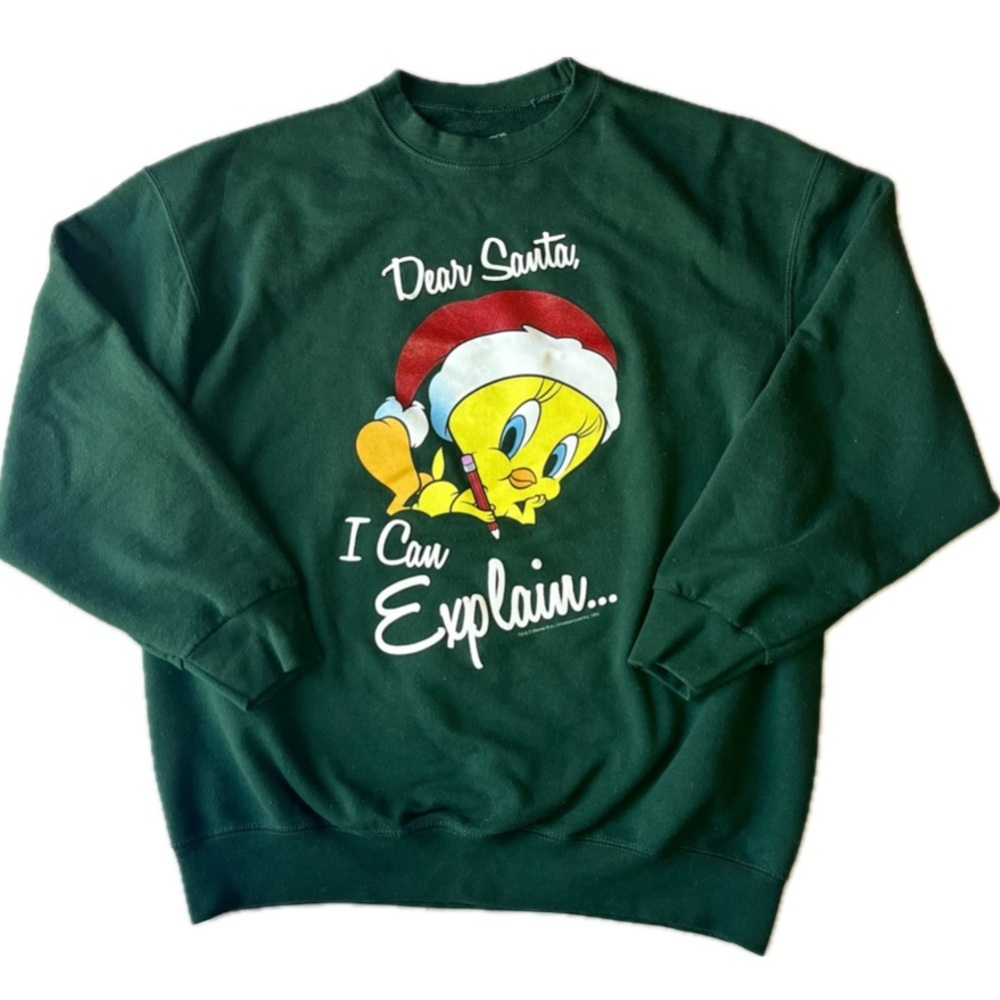 TWEETY BIRD Green Vintage Looney Tunes Sweatshirt "DEAR SANTA ...” Size XL